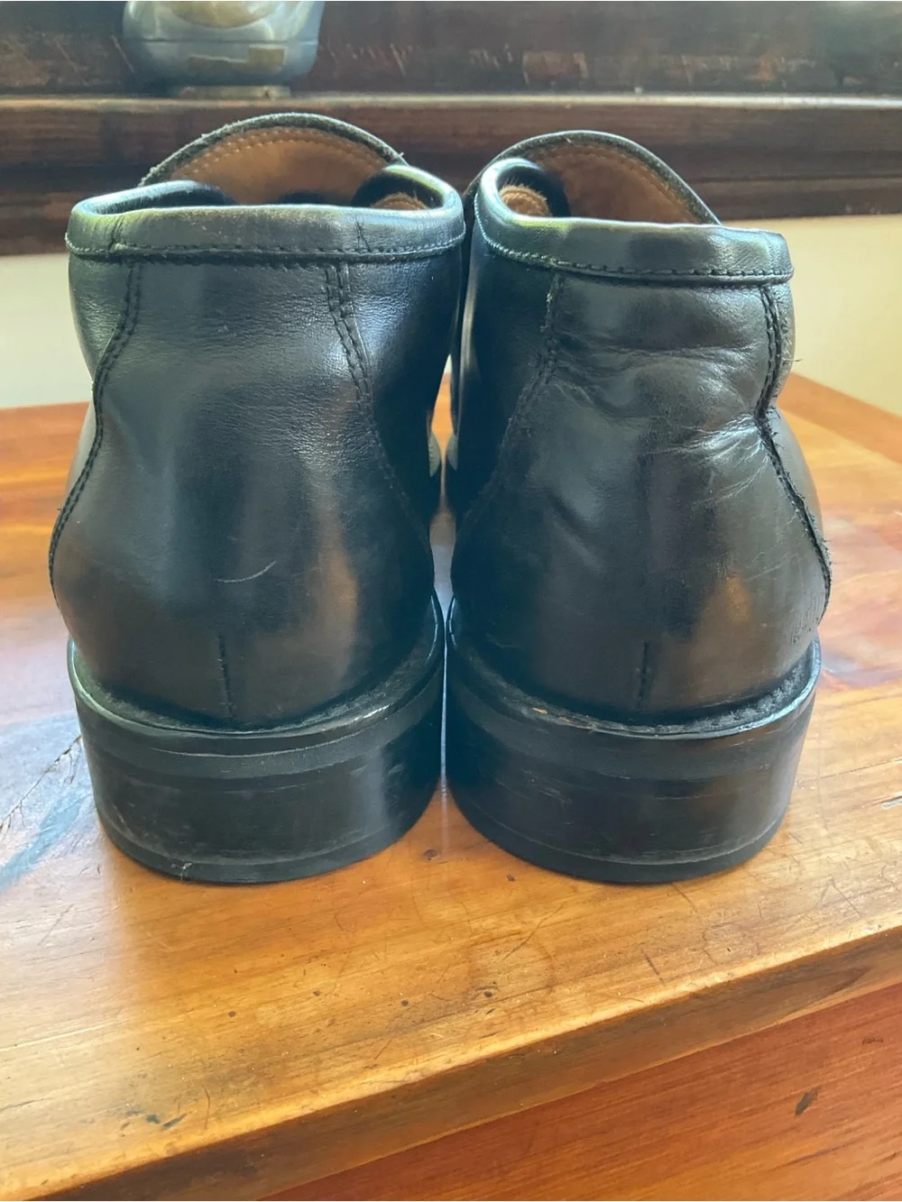 Men's Black Leather Moc Toe Ankle Boots, Sz 45
